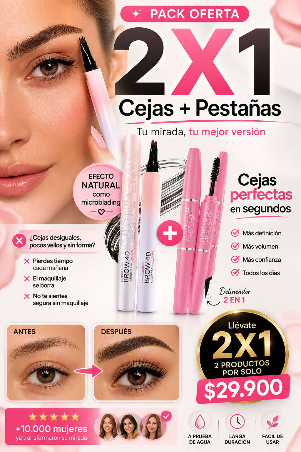 PACK PESTAÑAS + LAPIZ CEJAS 4 PUNTAS 2X1