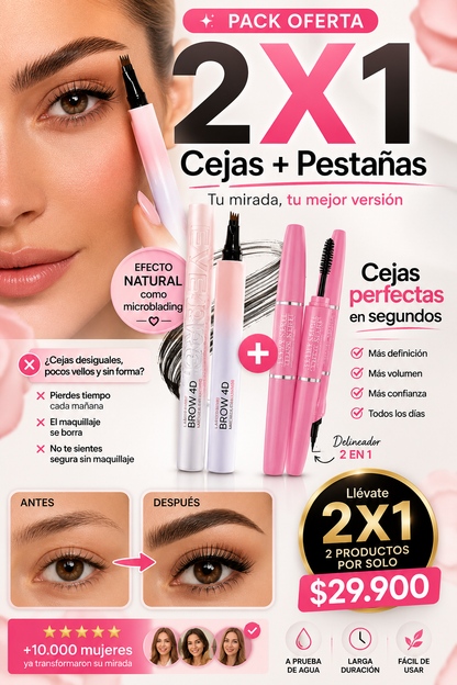 PACK PESTAÑAS + LAPIZ CEJAS 4 PUNTAS 2X1