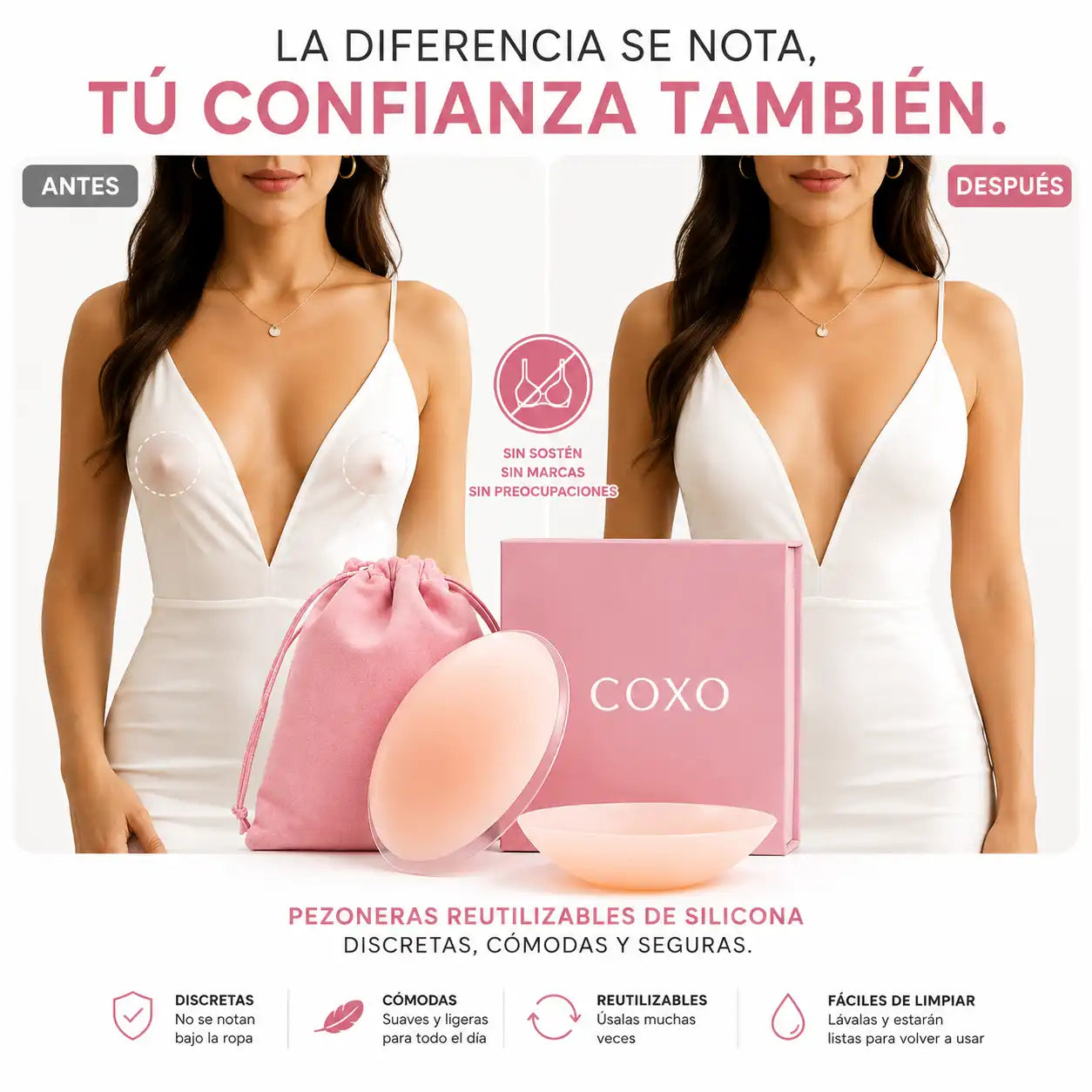 COXO™ Pezoneras Premium El secreto para usar cualquier escote sin sostén.