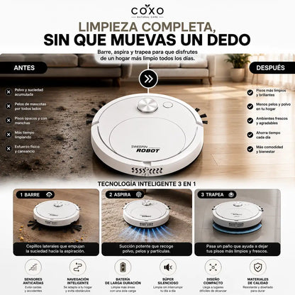 COXO™ Robot Aspiradora 3 en 1  Más tiempo para ti. Menos tiempo limpiando.