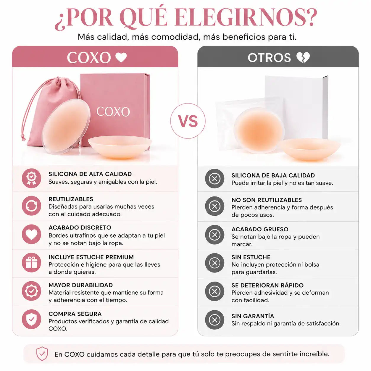 COXO™ Pezoneras Premium El secreto para usar cualquier escote sin sostén.