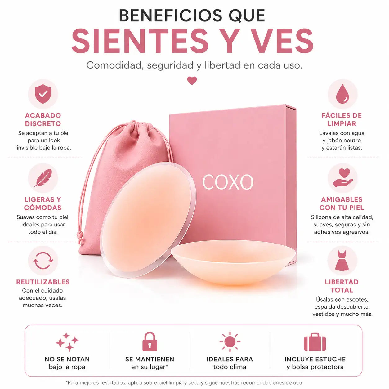 COXO™ Pezoneras Premium El secreto para usar cualquier escote sin sostén.